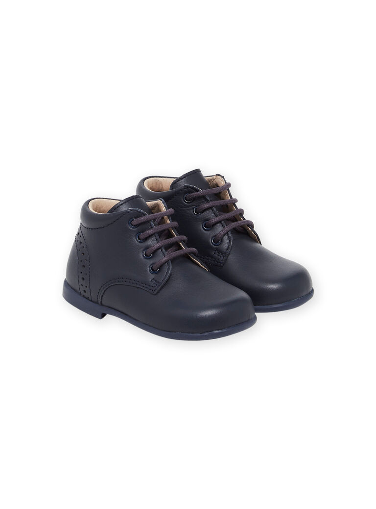 Bottillons perforés en cuir lisse bleu marine