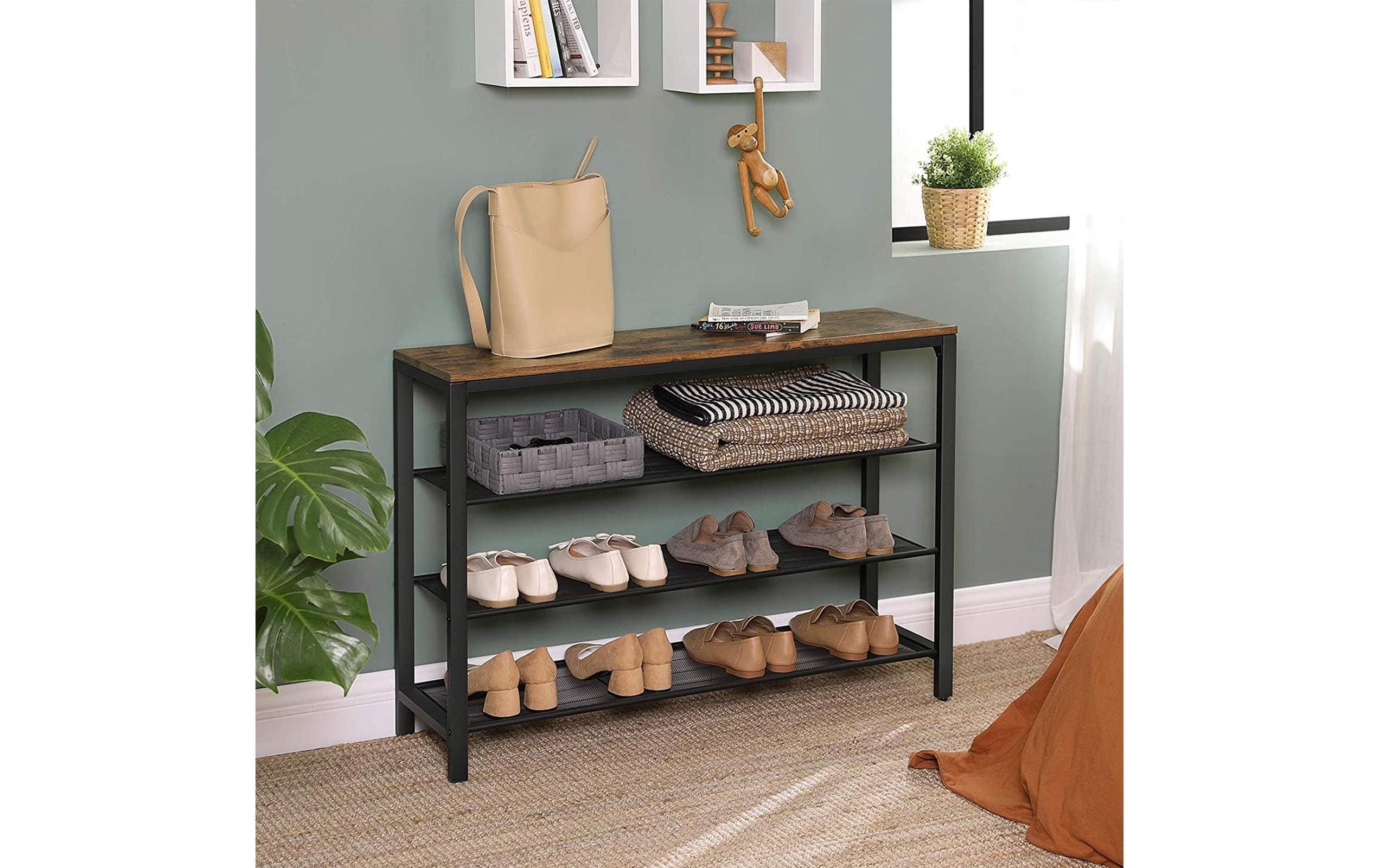 Schuhregal mit 3 Ablagen 100 x 72 cm, Braun/SchwarzSchuhgestell