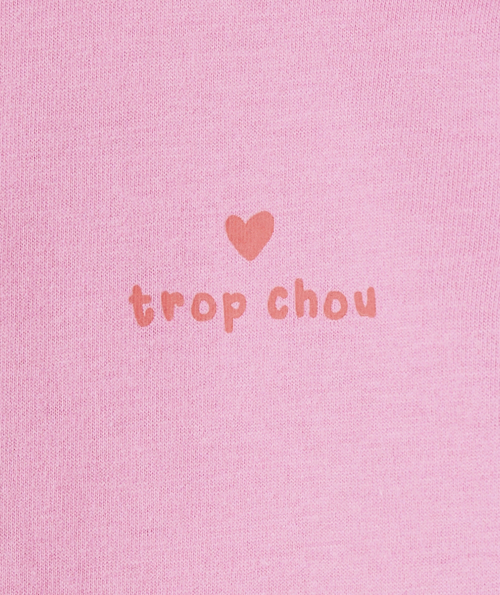 T-SHIRT MANCHES LONGUES BÉBÉ FILLE EN COTON BIO ROSE THÈME TROP CHOU