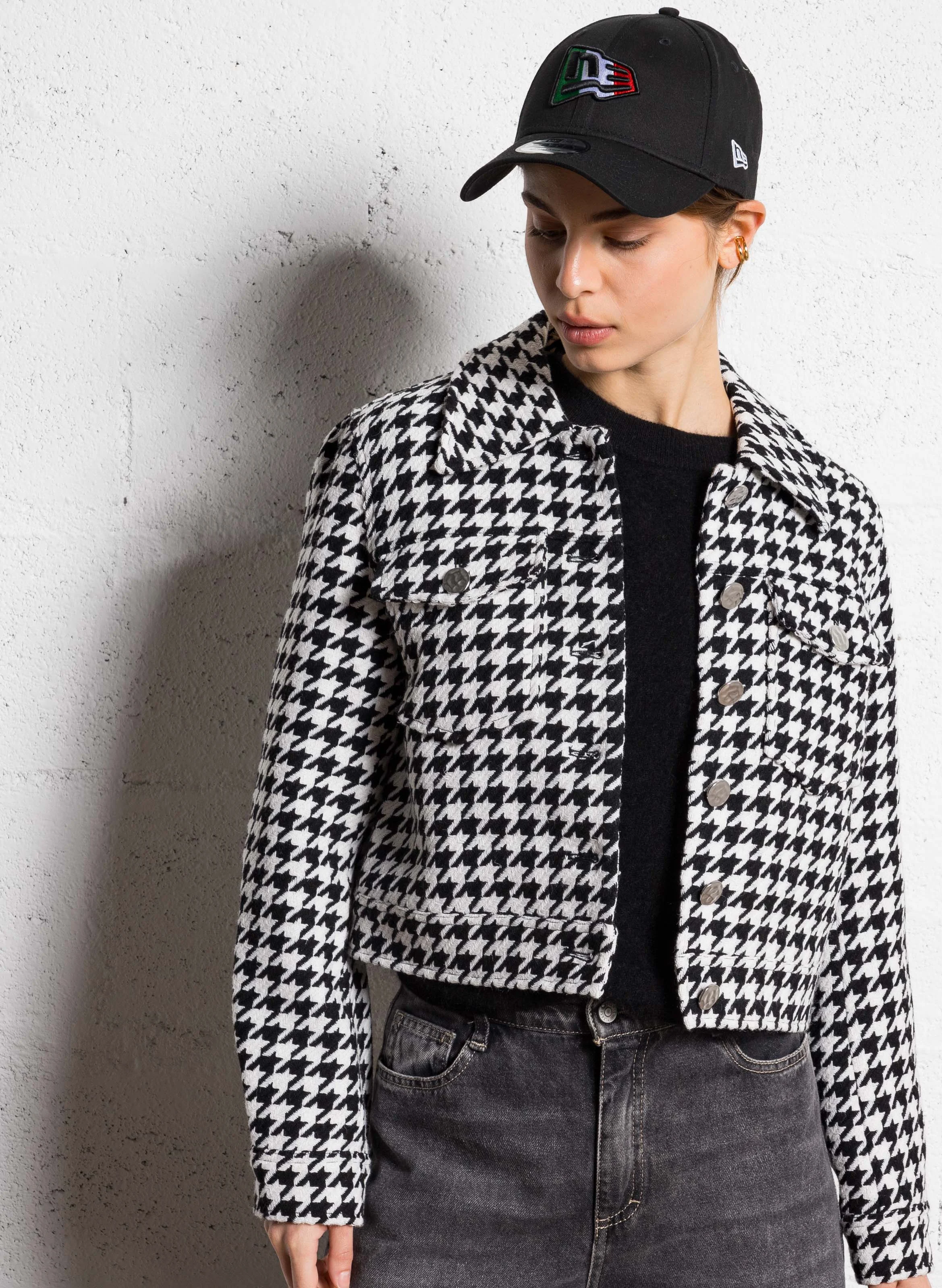 BROOK - Veste droite en laine mélangée imprimée | Gris