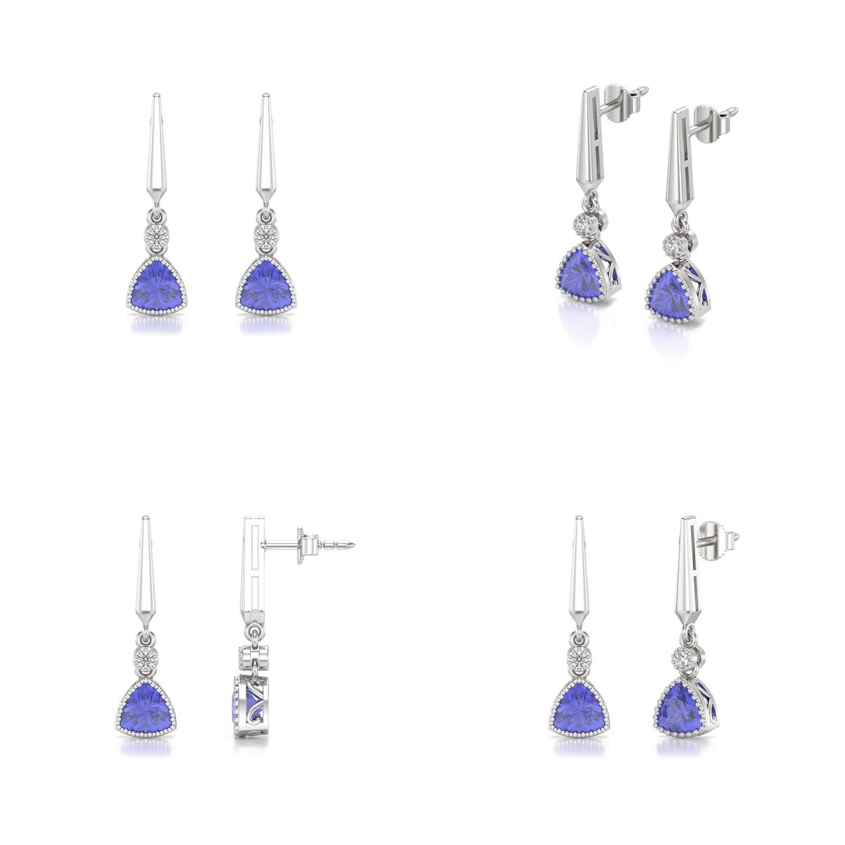 Boucles d'oreilles ADEN Tanzanite et Diamants sur Argent 925 2.398grs