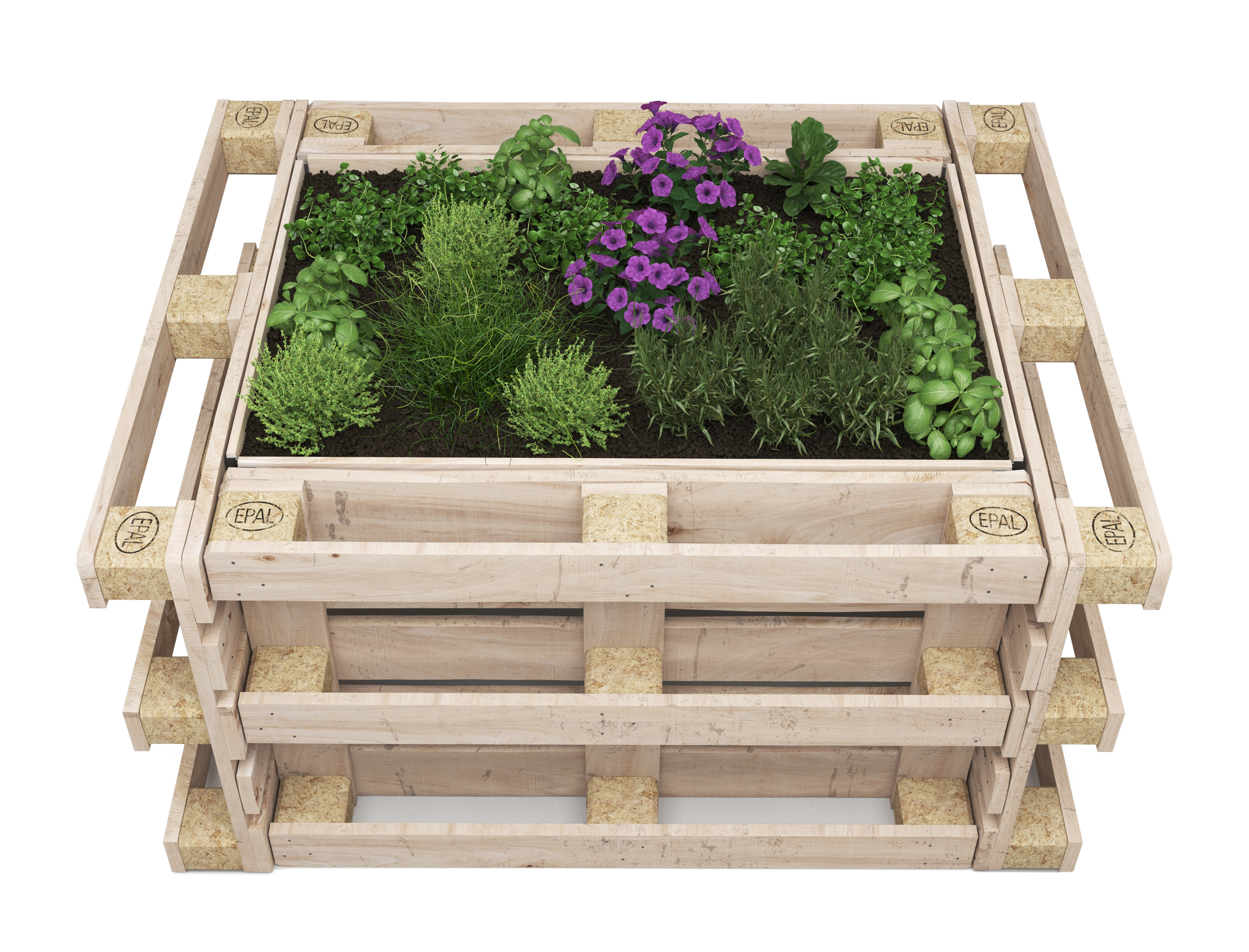Hochbeet mit 4 Paletten Holz 149 x 120 x 80 cm
