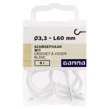 GAMMA Schroefhaak 4,5mm - 50mm wit 6st.