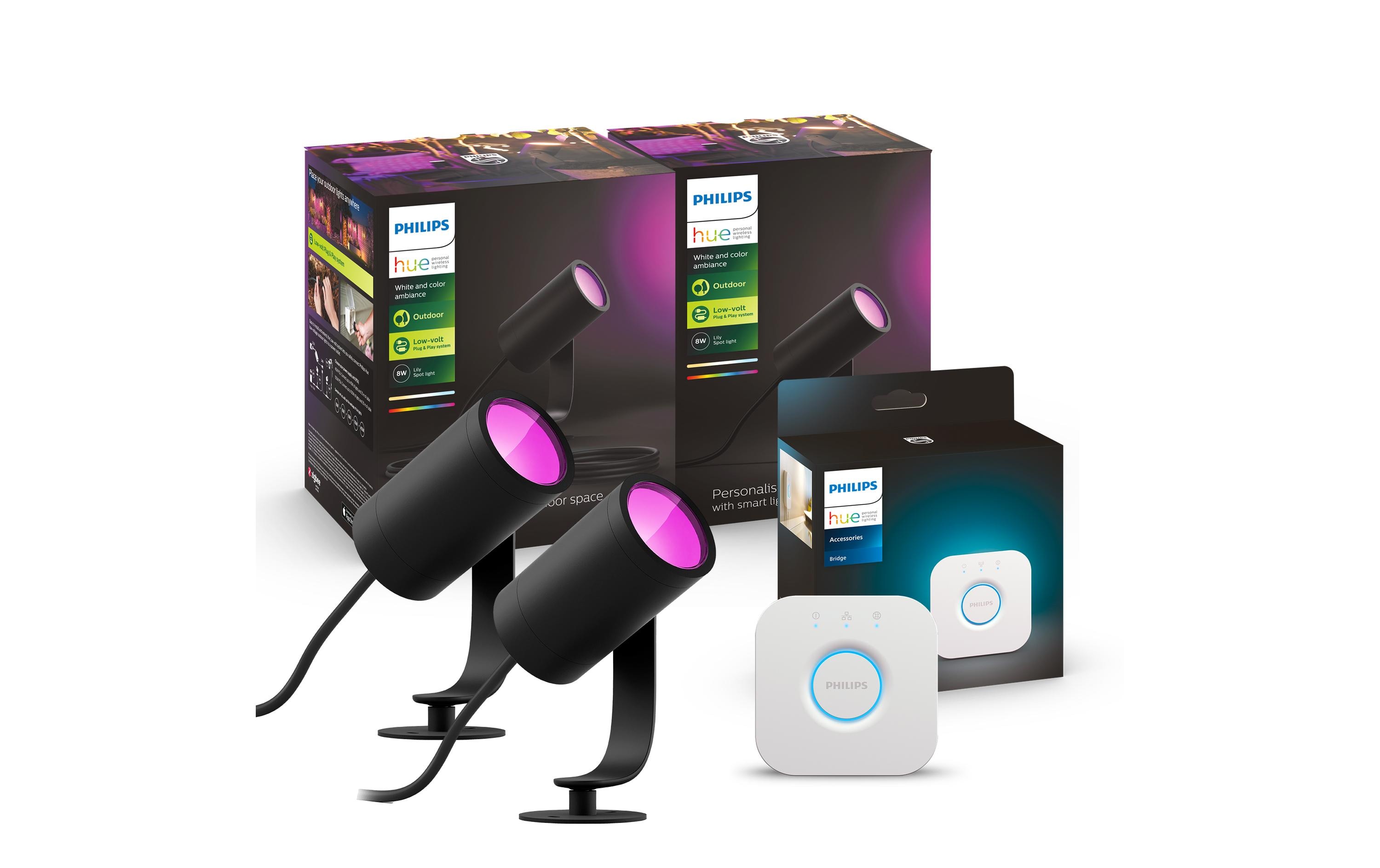 Outdoor Gartenspot White & Col. Amb. Lily Kit, Schwarz<br>Starterset für smarte Outdoor-Beleuchtung