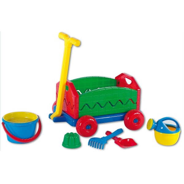 VedesSandspielzeug Nachziehwagen mit Eimergarnitur 6 teilig