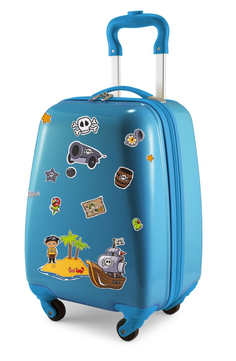 Para crianças - Mala infantil com adesivos refletivos de piratas, mala infantil rígida, bagagem de mão, 24 litros