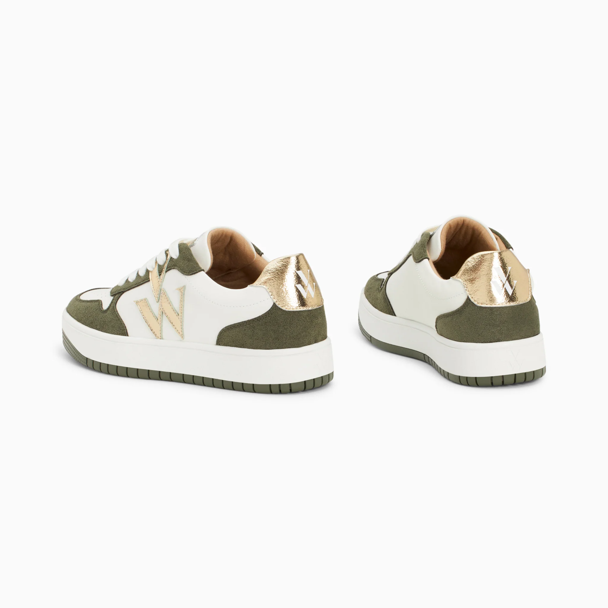 Sneakers-Baskets monogramme Calie blanc et kaki