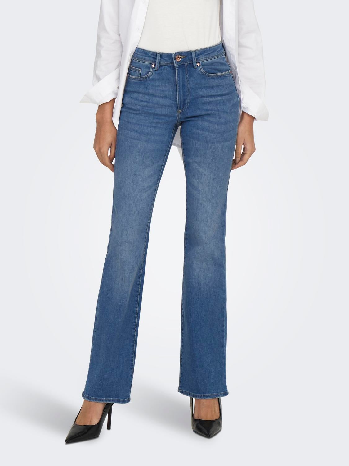 ONLWAUW Hohe Taille Ausgestellt Jeans Light Medium Blue Denim