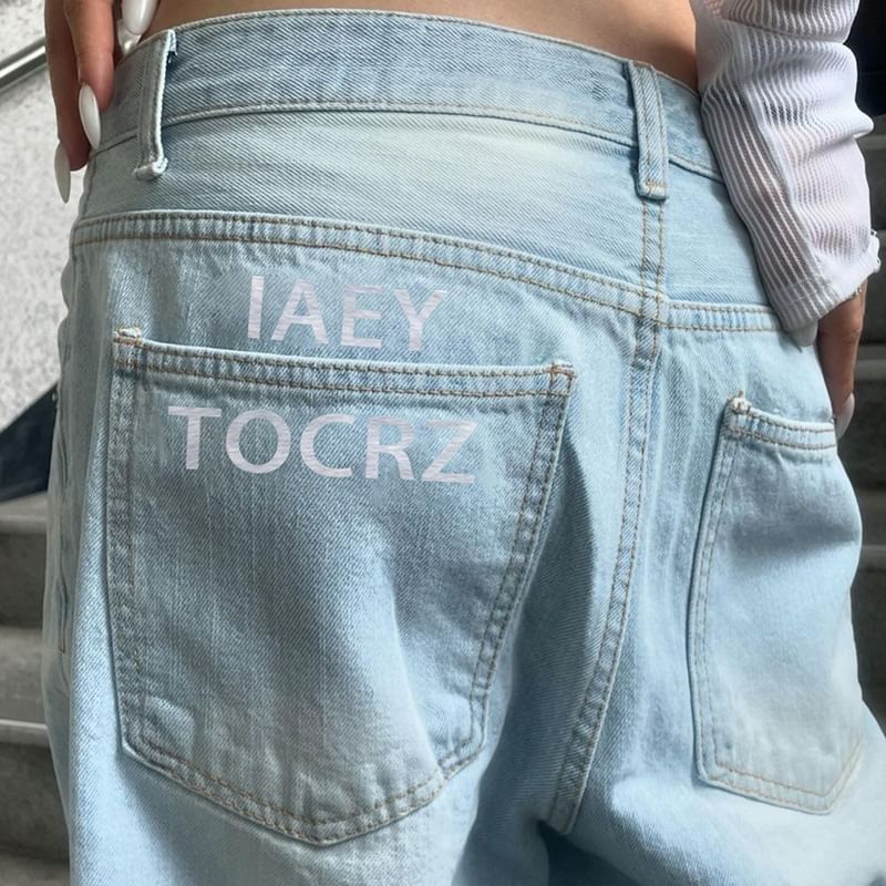 Honet - Lage taille gewassen losse wijde jeans