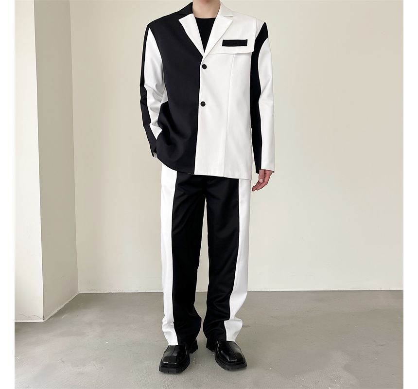 Patow - Set: Tweekleurige blazer met knoopjes + hoge taille losse pantalon