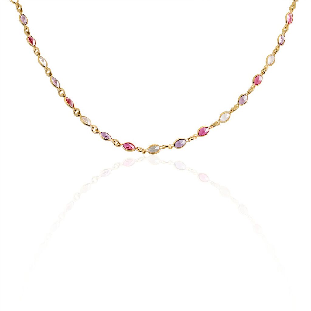 Collier Ilvaae Plaqué Or Pierre De Synthèse Rose