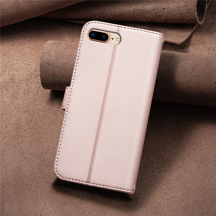 iPhone 16e Leder Tasche Flip Cover Kartenfächer Gittermuster   Handschlaufe - Roségold