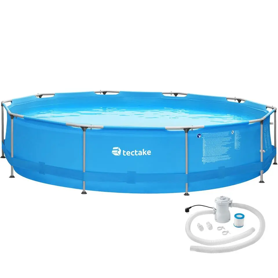 tectake Zwembad rond met stalen frame en filterpomp Ø 360 x 76 cm, Blauw