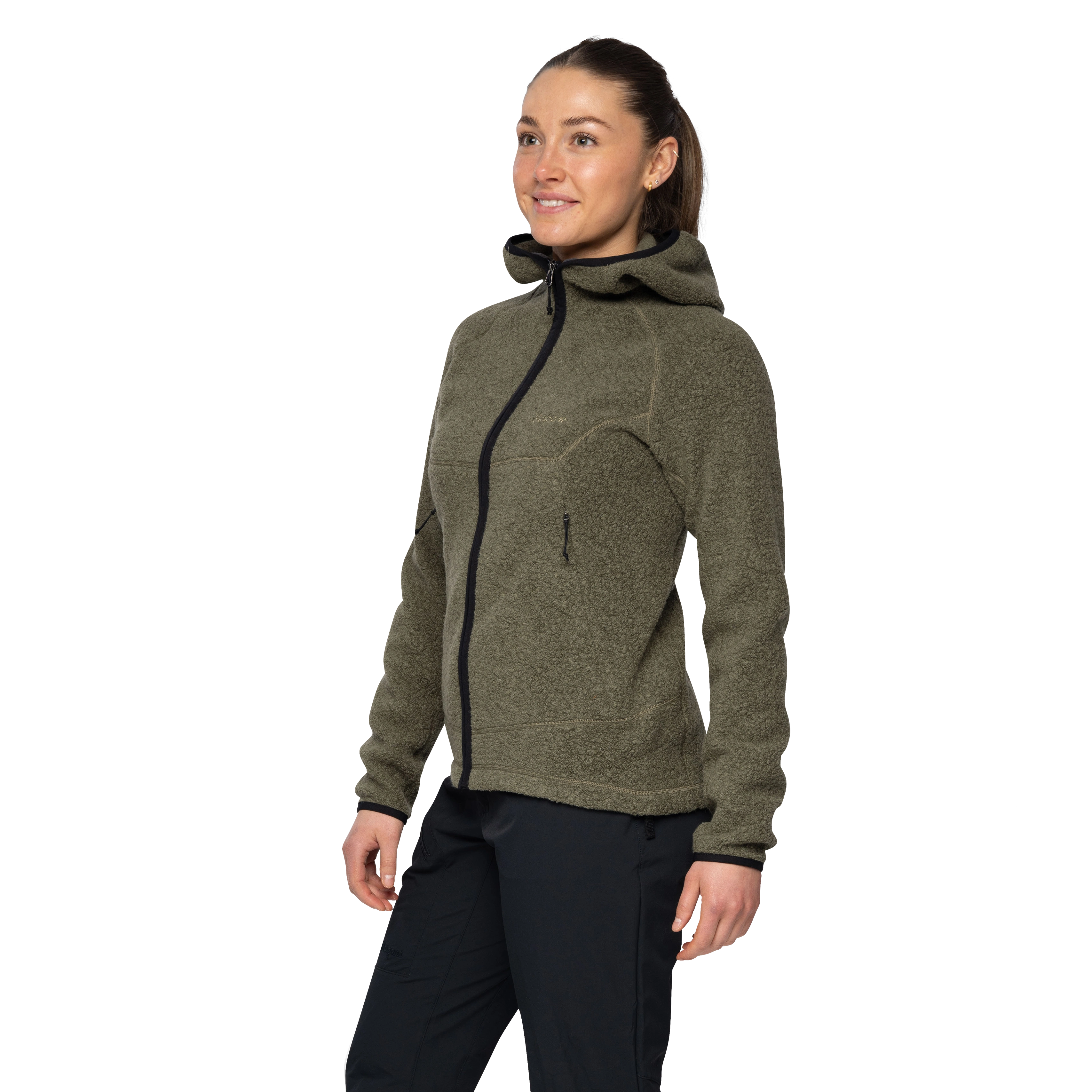 Vaagaa Merino Terry Midlayer Hoodie Women Green Mud