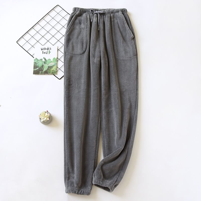 molpes - Hoge taille effen koraal fleece pyjamabroek (verschillende ontwerpen)