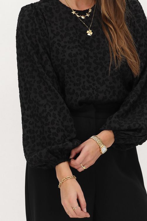 Zwarte chiffon top met pofmouwen