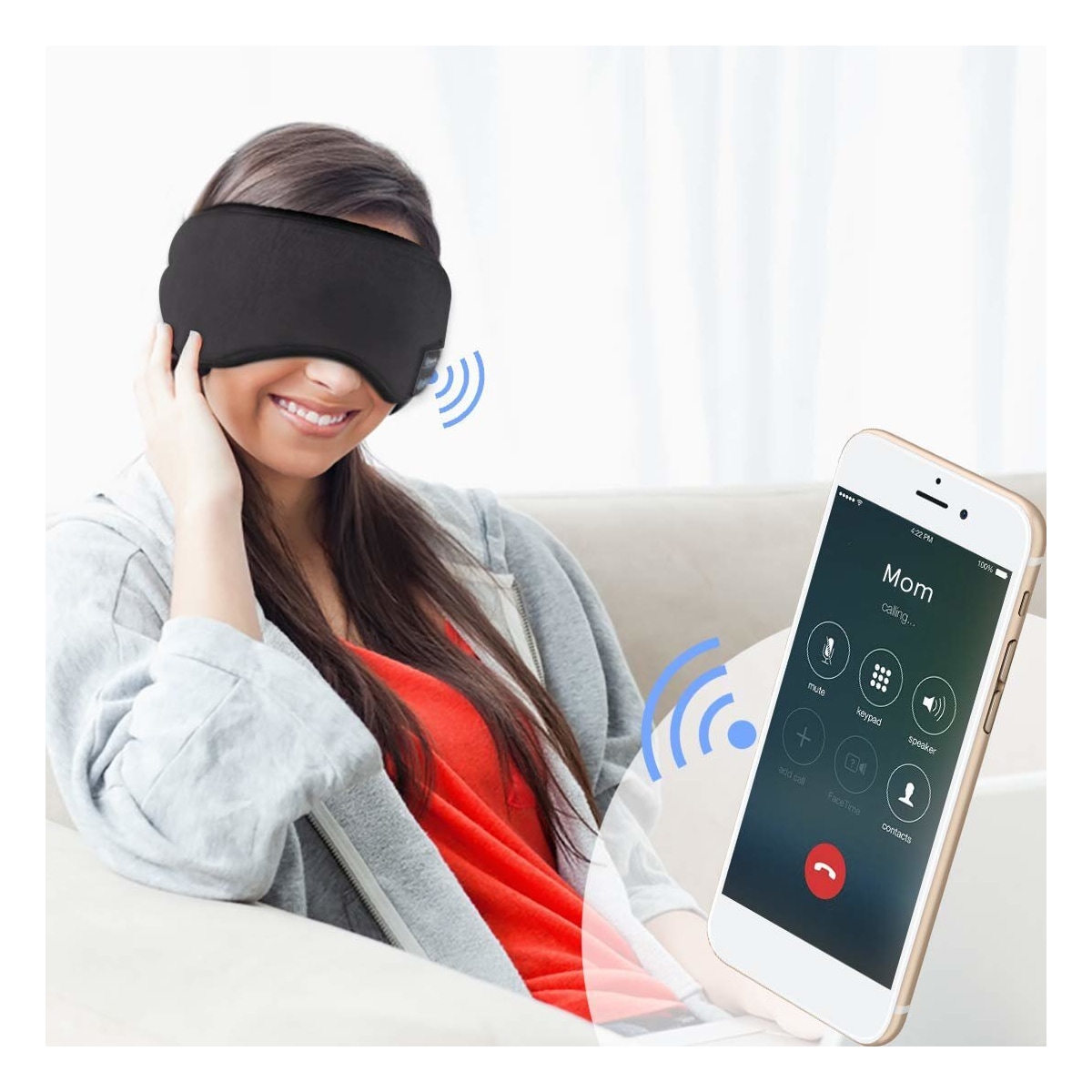 Sovemaske med hodetelefoner Bluetooth 5.0 Sort