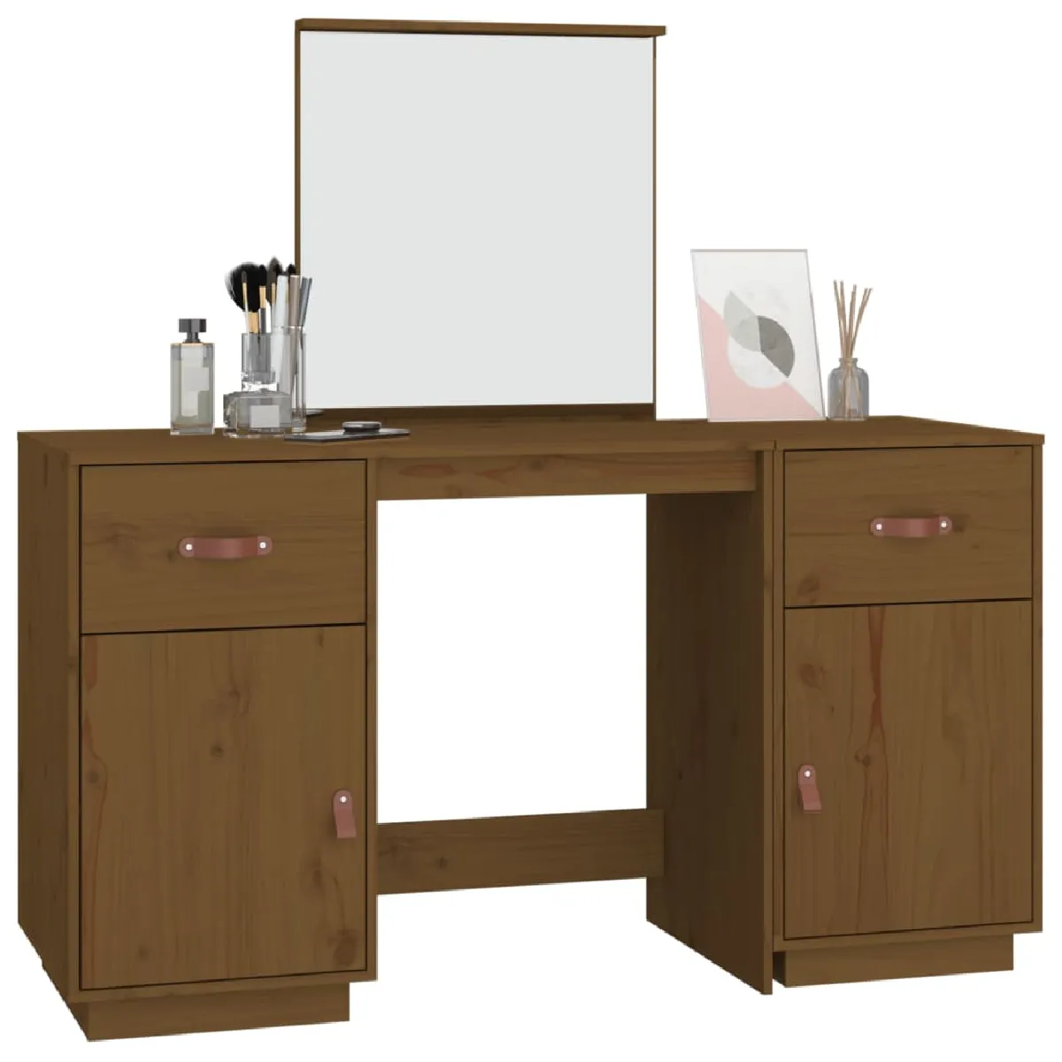 vidaXL Coiffeuse avec Miroir - Marron Miel