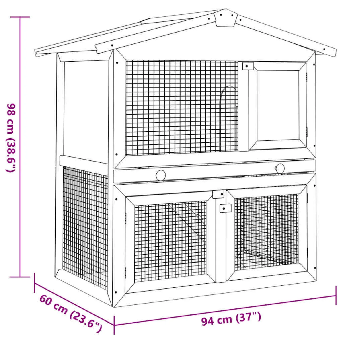 vidaXL Clapier Bois Marron 3 Portes