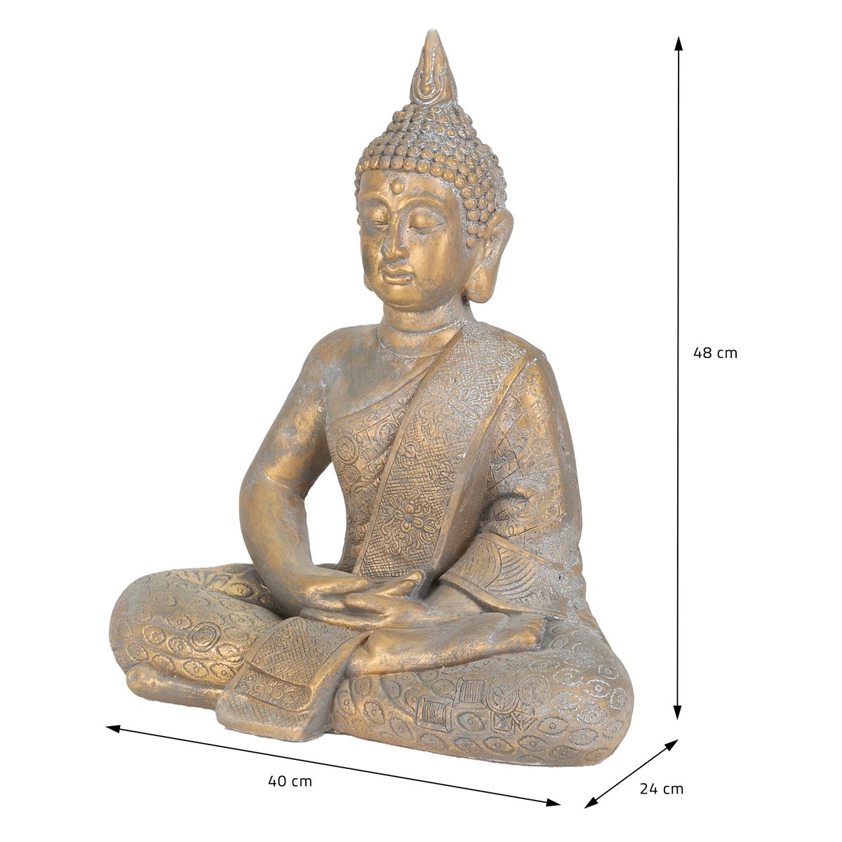 ECD Duitsland Boeddhabeeld, zittend, 48 cm hoog, gemaakt van weerbestendig polyresin, brons, Feng Shui, Boeddhabeeld als decoratie voor huis, appartement en tuin, tuinbeeld, decoratief figuur, sculptuur voor binnen en buiten