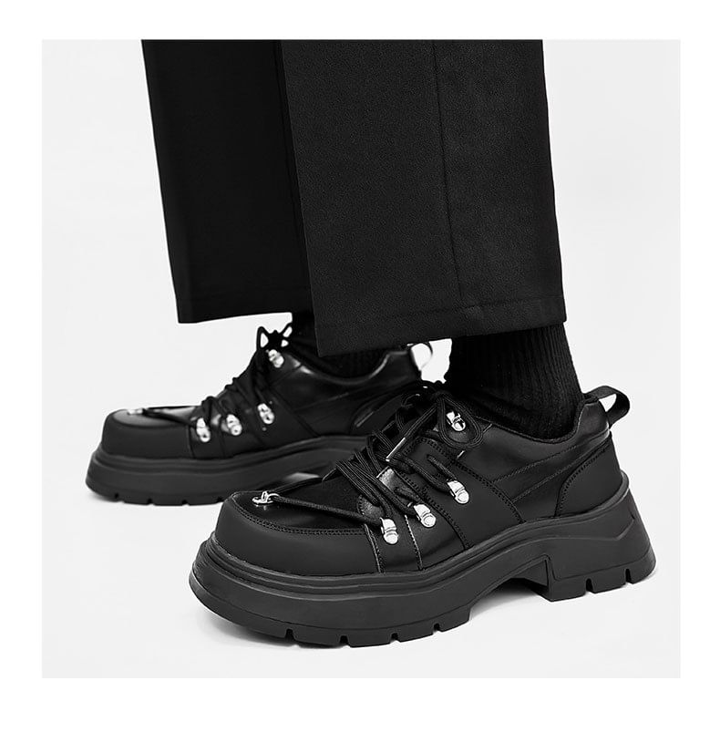 Malnia Home - Platform Plain Lace-Up Faux Leather Shoes