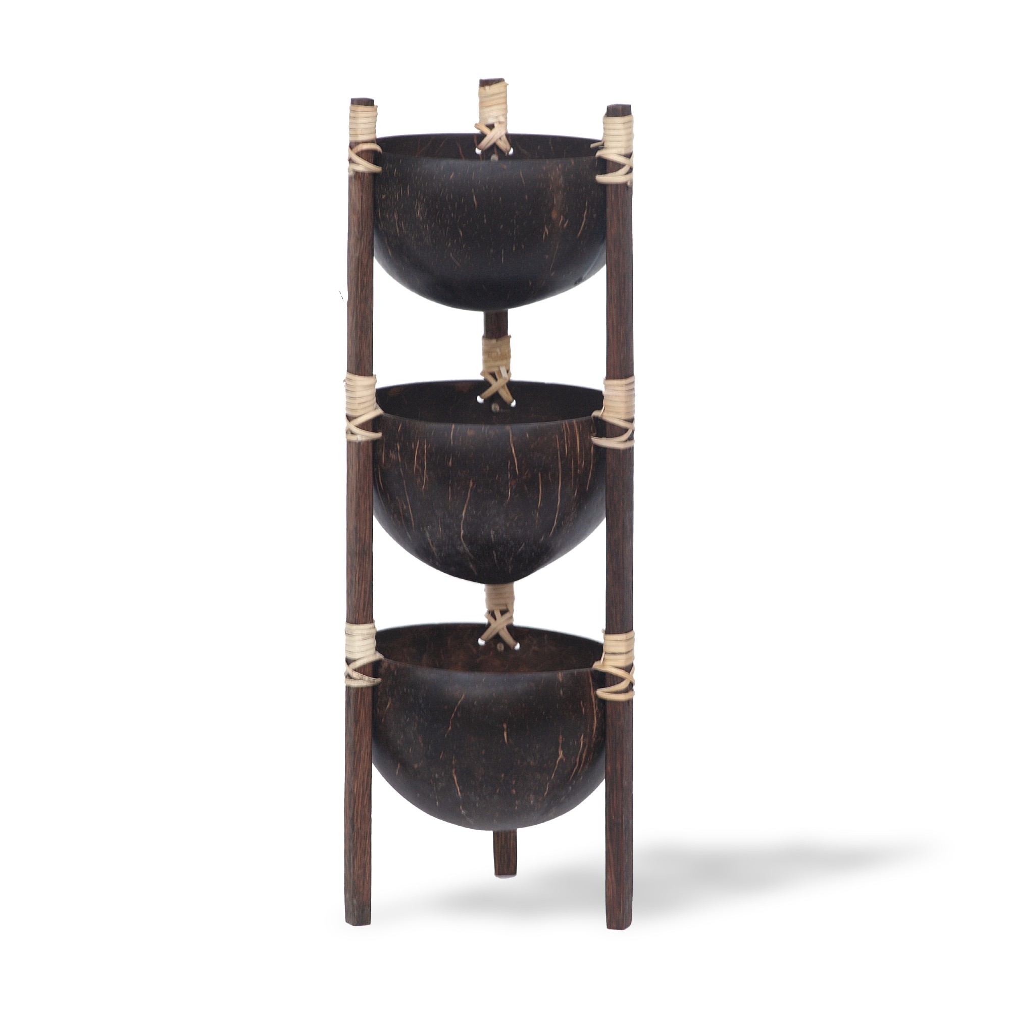 Schalenständer Kokosnuss 3er, natur, Ø ~12 cm, H 38 cm von fischer's lagerhaus