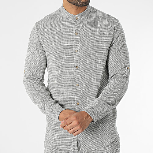 Ensemble Chemise Manches Longues Col Mao Et Pantalon Gris