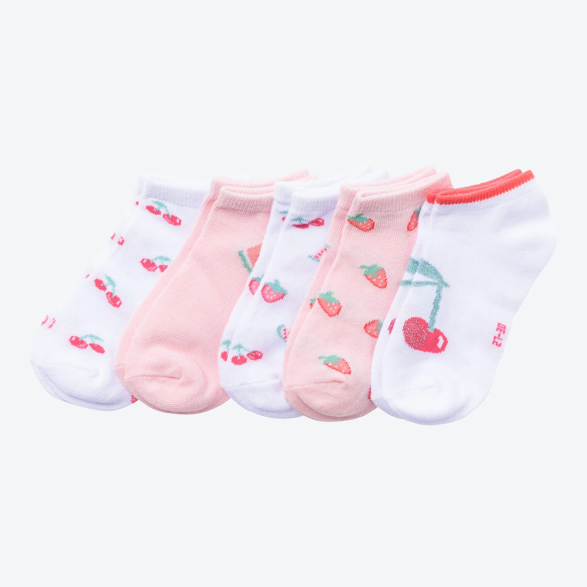 Kinder-Mädchen-Sneaker-Socken mit Früchte-Motiven, 5er-Pack