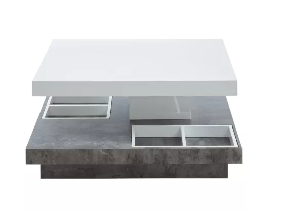 Table basse - Plateau pivotant - MDF laqué blanc et béton - FAUSTO II