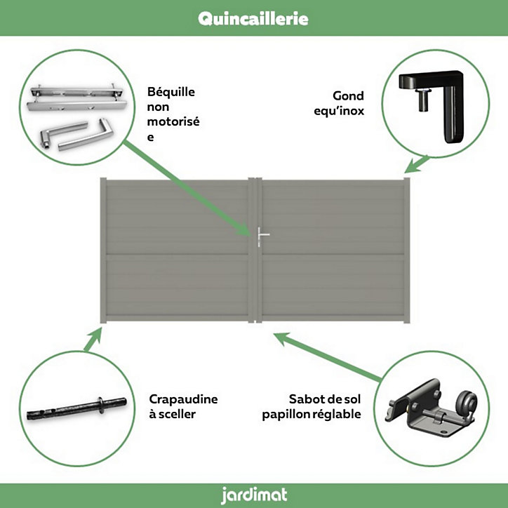 Portail Jardimat battant aluminium Perth gris quartz - 350 x h.170 cm