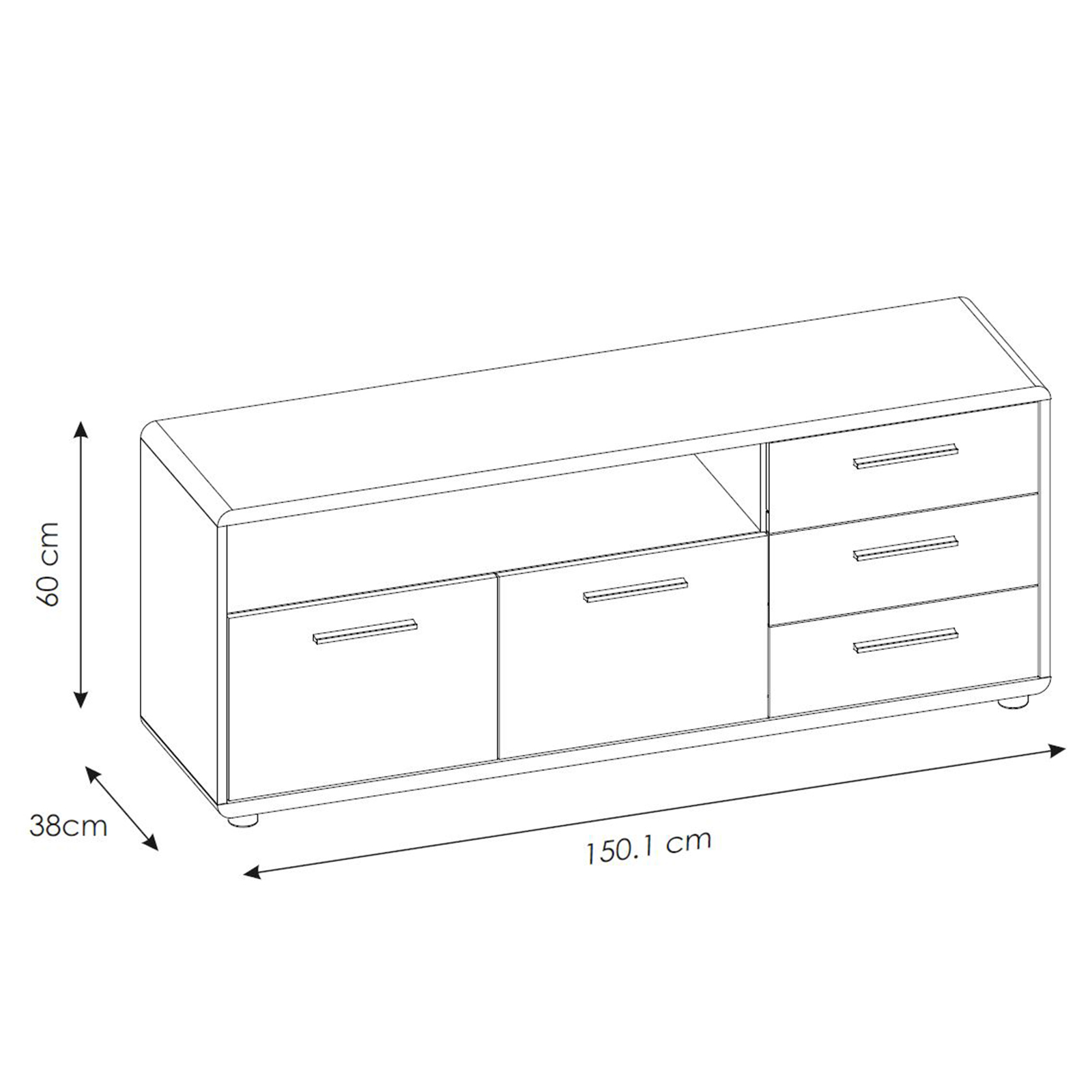 TV-Lowboard - Betonoptik-weiß - 3 Schubkästen - 150 cm