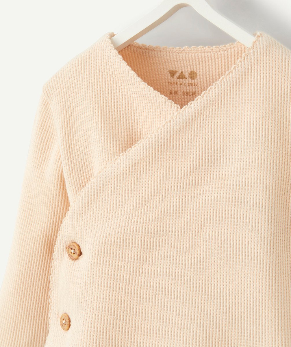 CARDIGAN CACHE-COEUR BÉBÉ EN COTON NID D'ABEILLE ROSE POUDRÉ