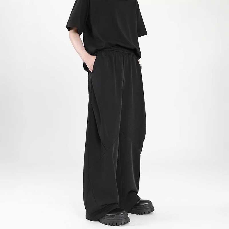 emeisa - Mid Rise Plain Panel Straight Leg Broek