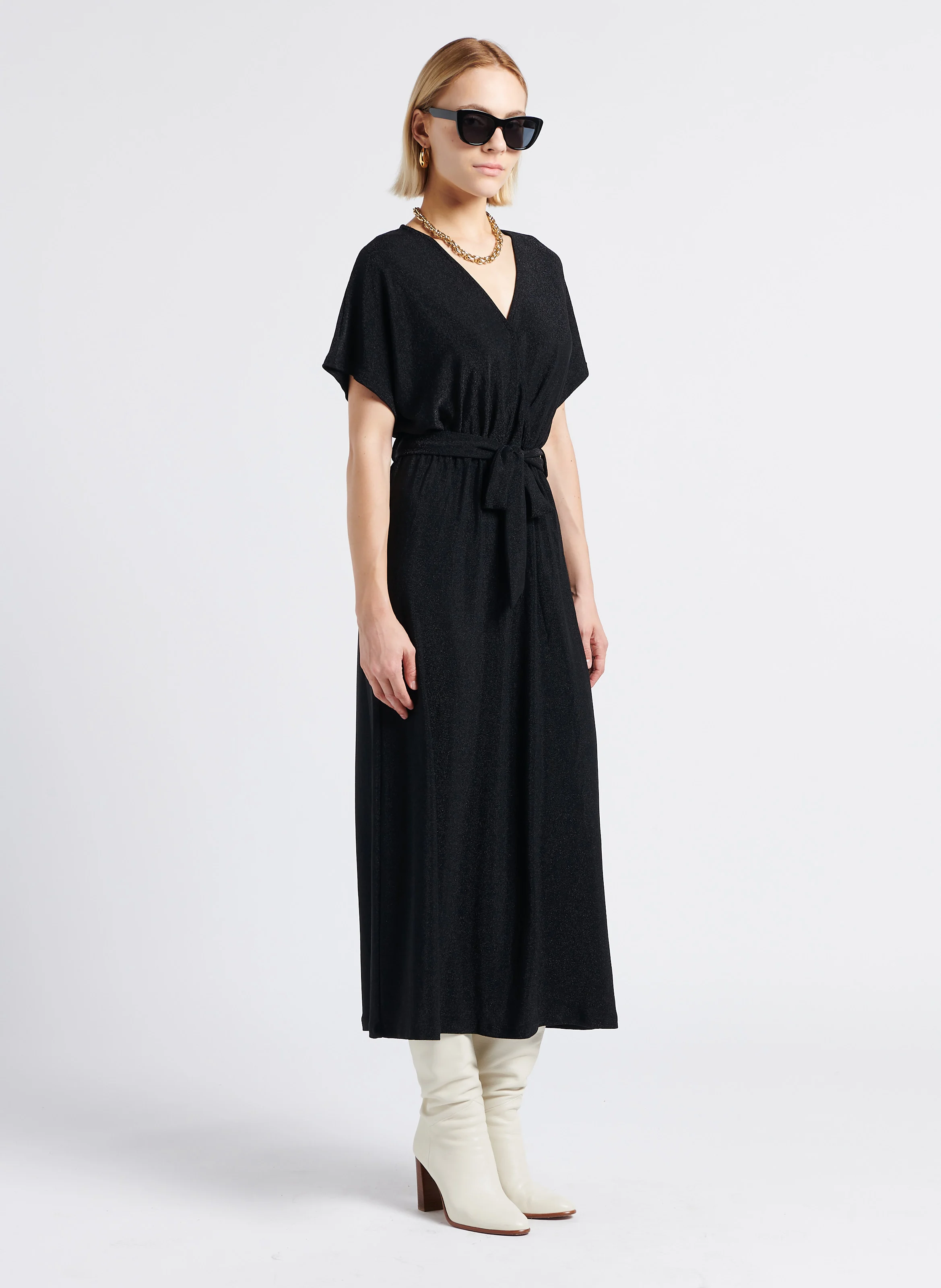 LIV - Robe longue col V| Noir