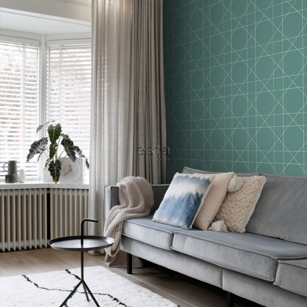 Estahome Grafische Lijnen I - 0,53 x 10,05 m - Donkerblauw