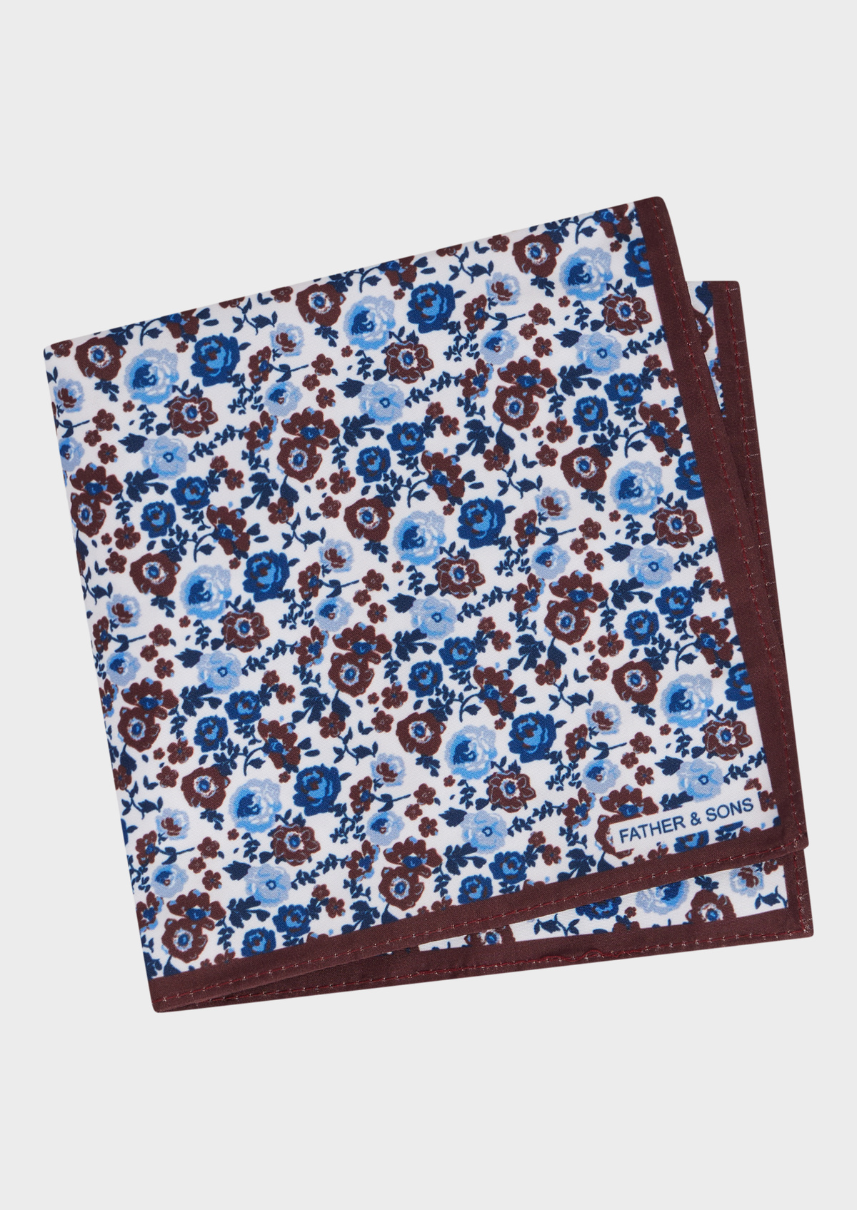 Pochette blanche à motif fleuri bleu et bordeaux