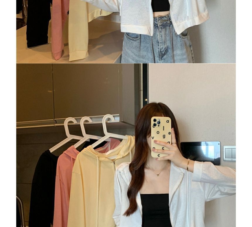 DiBi - Effen crop top met camisole / Effen hoodie met rits