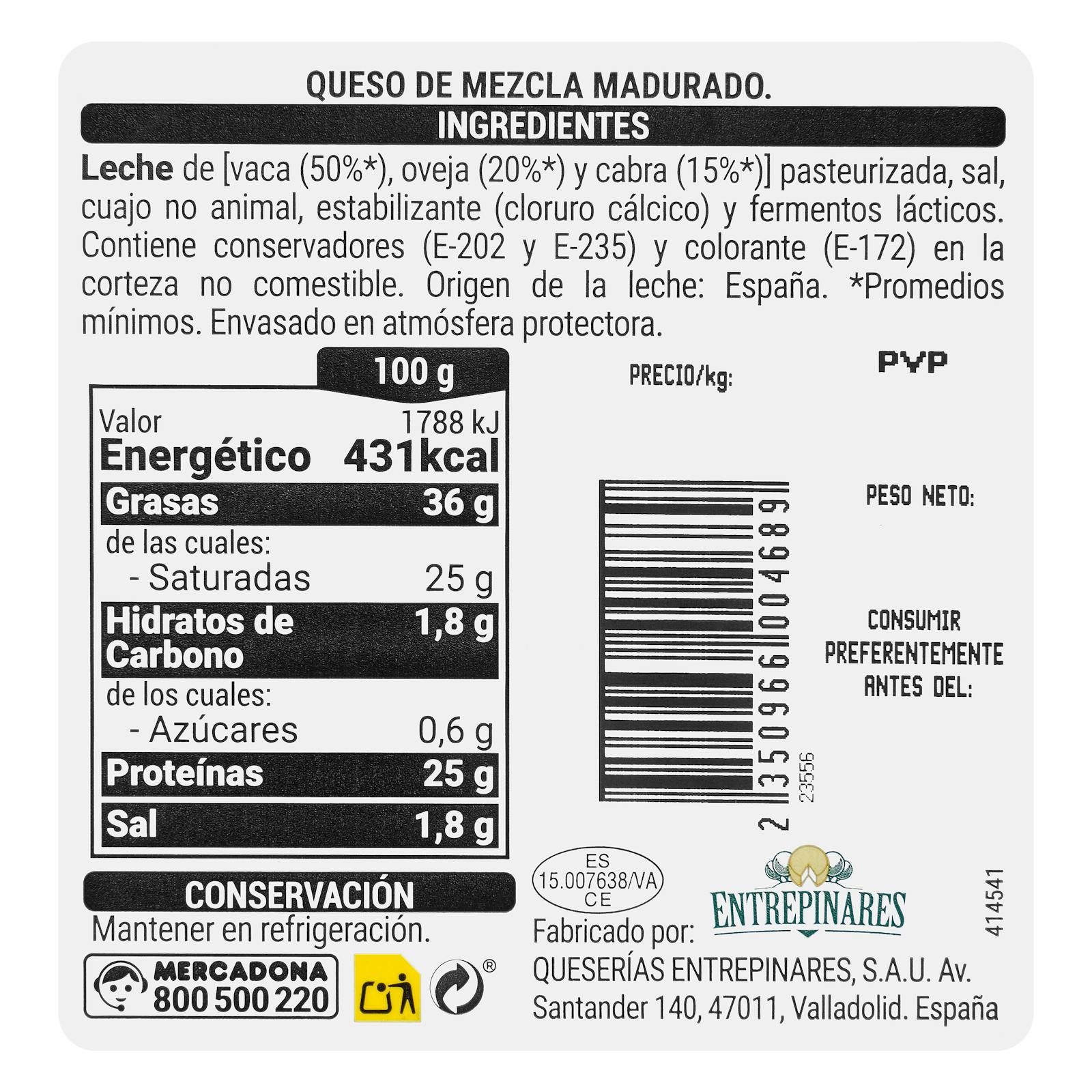 Mélange de fromages affinés Hacendado coupé en quartiers