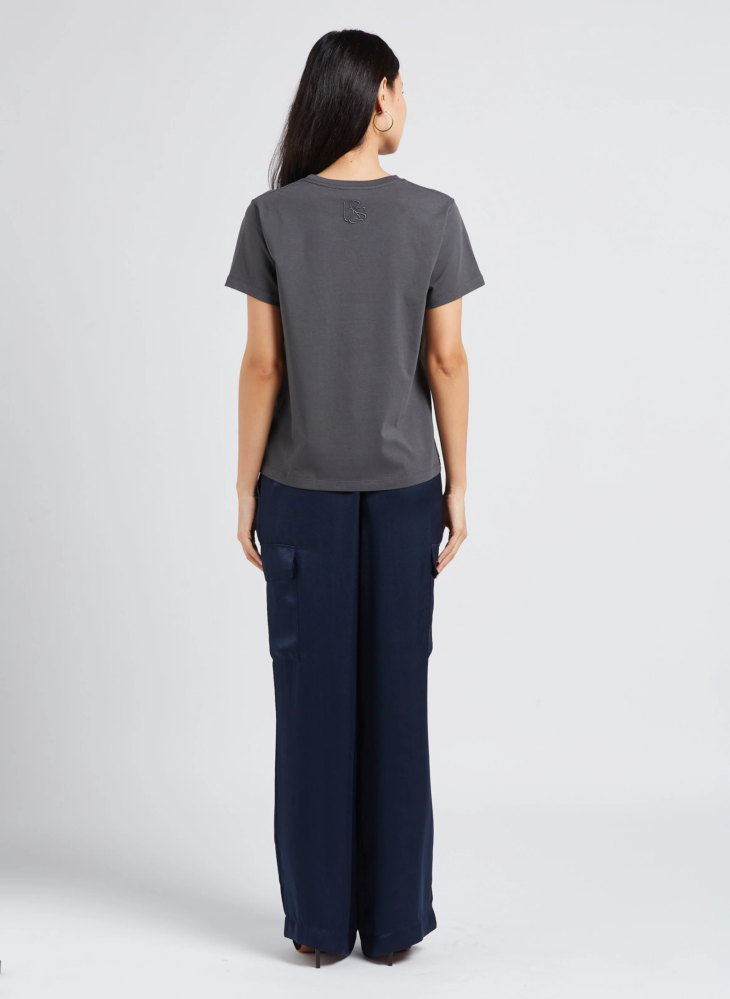 CARY - Pantalon cargo taille haute satiné | Bleu