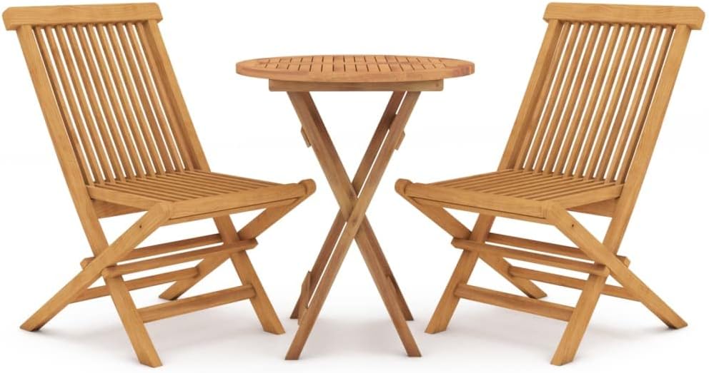3-TLG. Garten-Essgruppe aus massivem Teakholz, klappbar, für Terrasse, Balkon, Garten, 60x75 cm, Robustes Outdoor-Möbelset
