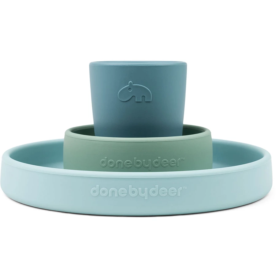 Done by Deer™ Silikon Geschirr-Set Happy clouds blau