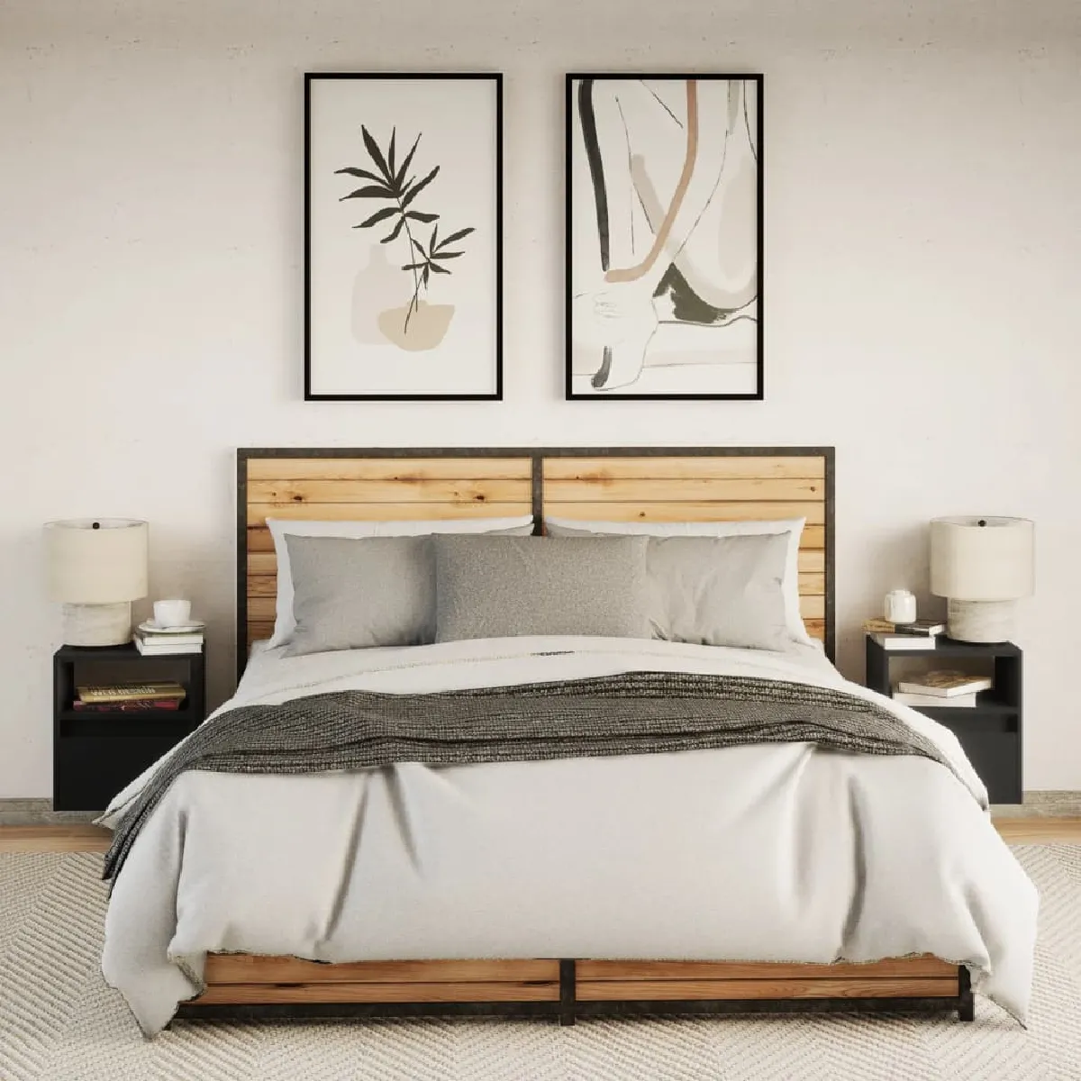 vidaXL Tables de chevet murales - LED - Lot de 2