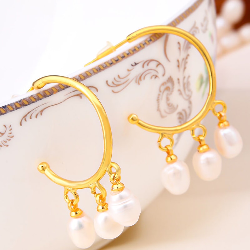 Créoles - Laiton plaqué or & perles