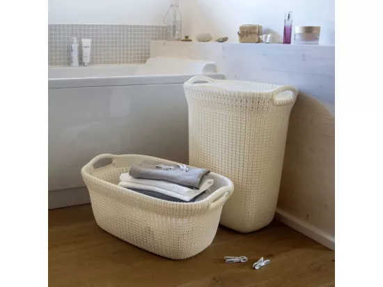 Curver Panier à linge Knit 40 L Blanc crème