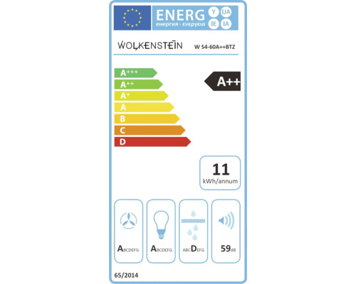 Wolkenstein W S4-60A++BTZ afzuigkap zonder kop, 60 x 42 cm (B x D), zwart