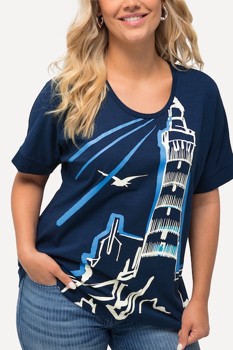 T-Shirt, Leuchtturm, Oversized, Rundhals, Halbarm