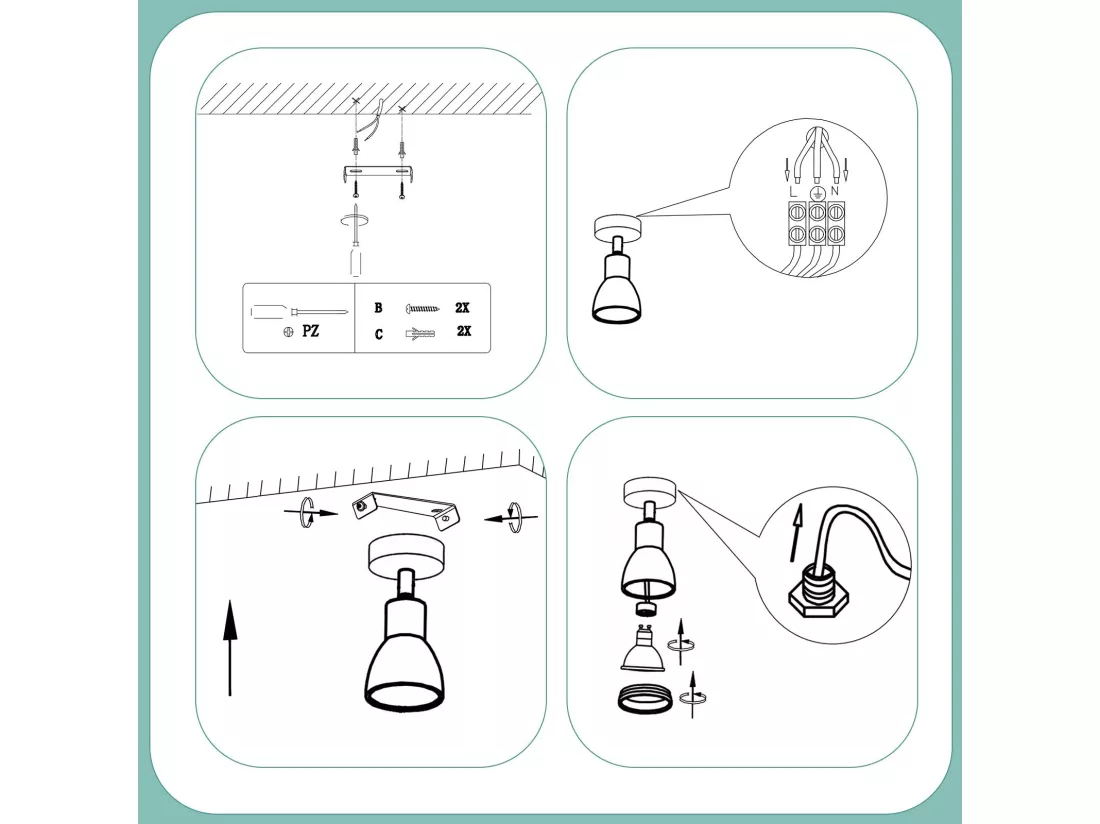 NETTLIFE Spot de plafond LED 1 ampoule blanc salon plafonnier orientable GU10 spot lampe moderne