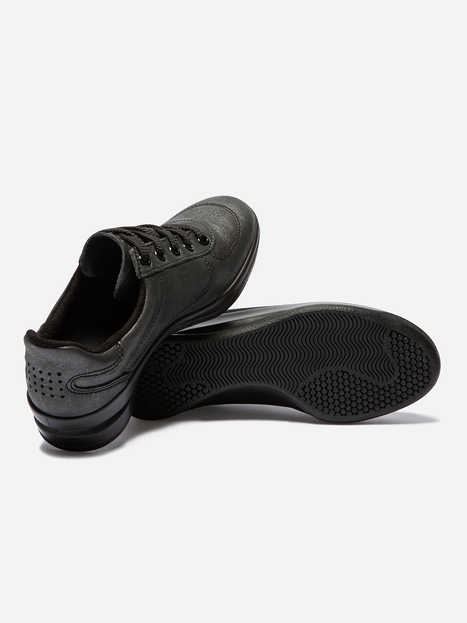 Baskets Femme Confort Dessus Cuir Noir Métallisé