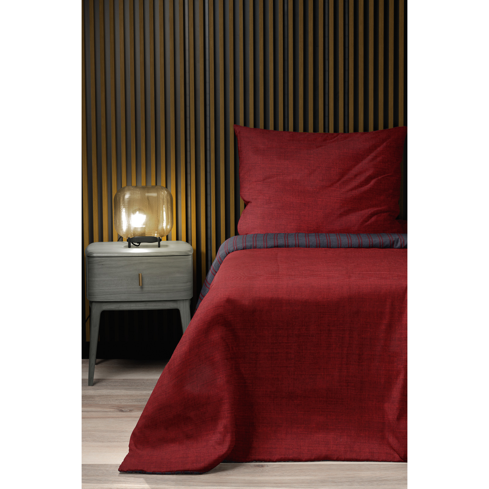 Bettwäsche Flanell Streifen/Monochrom rot
