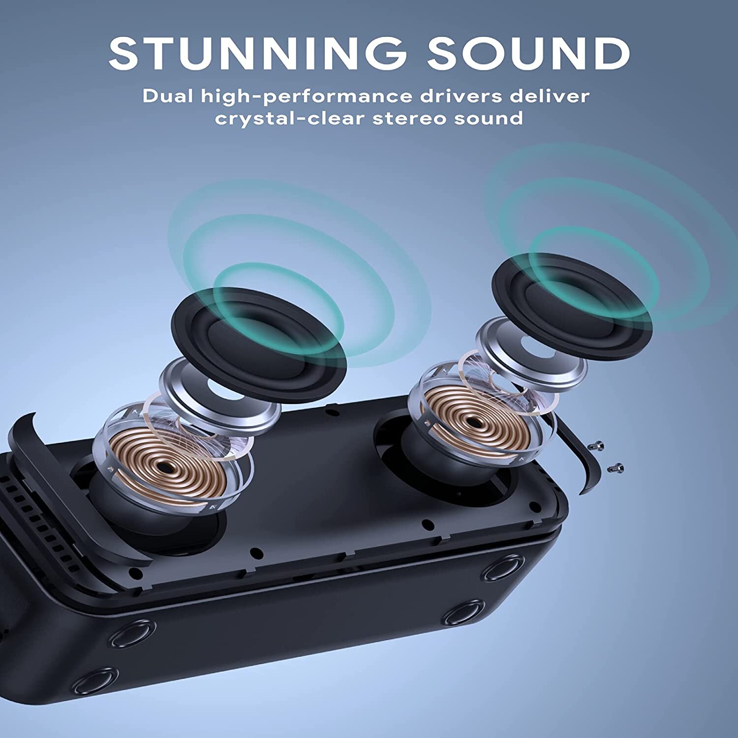 Aukey SK-A2BLU, blaue Farbe, tragbarer Bluetooth Lautsprecher, kabelloser Lautsprecher mit kraftvollem Stereo Sound und tiefem Bass, TWS Pairing Unterstützung, IP67 Wasser und Staubschutzklasse für Zuhause, Partys, Reisen